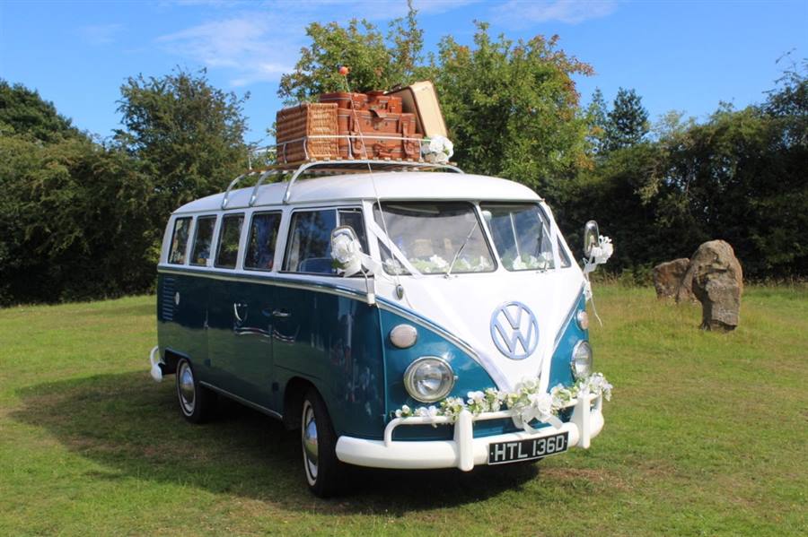 Teal Blue and White VW Campervan 1966 Split Screen Wedding Bus