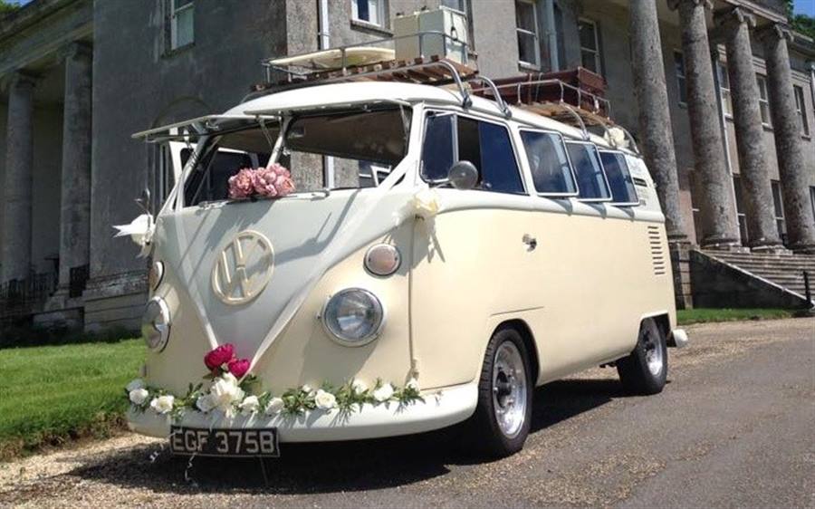 Cream VW Campervan 1964 T1 Splitscreen Wedding Bus wedding car in