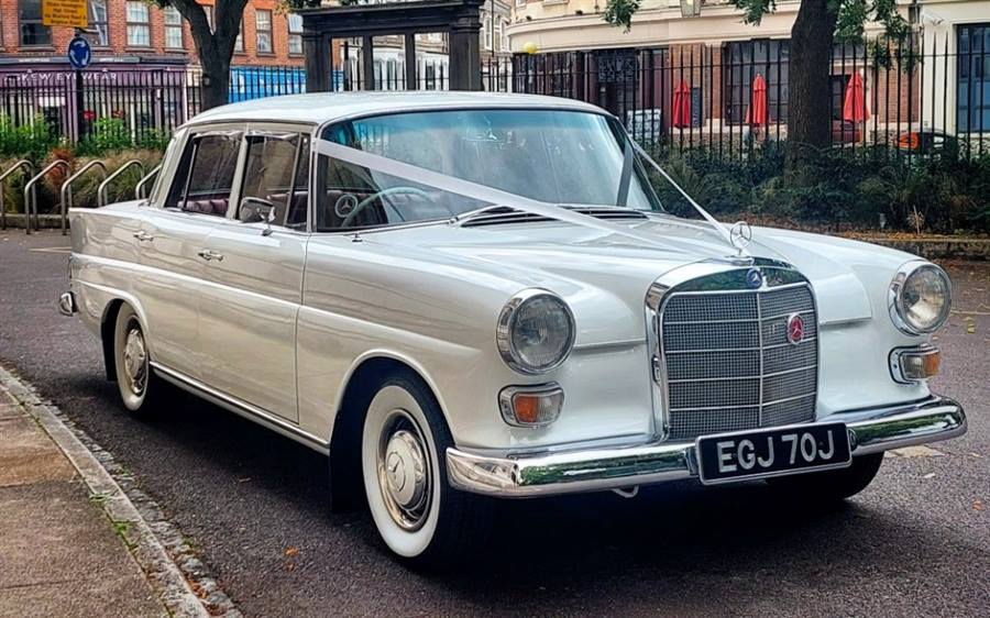 Mercedes 200 Fintail white 1967 wedding car