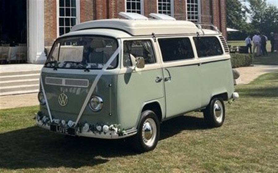 Ivory and Pastel Green VW Campervan 1972 T2 Wedding Bus wedding