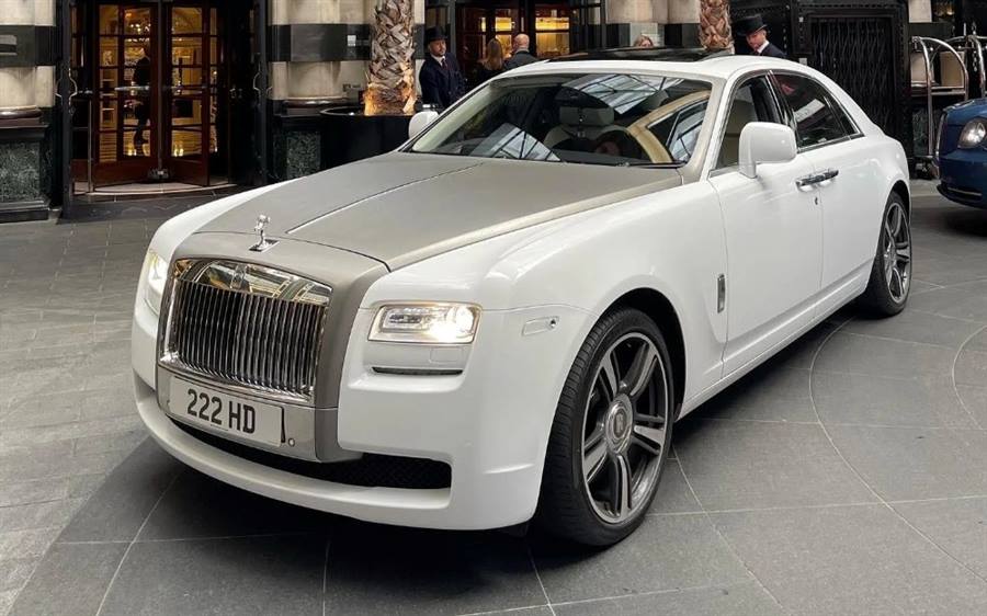 White and Silver Rolls Royce Ghost Saloon wedding car in How Many+