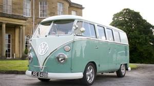 VW Campervan,T1 Split Screen,White over Turquoise