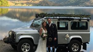 Land Rover Defender Wedding car. Click for more information.