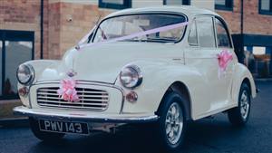 Morris Minor 1000 Wedding car. Click for more information.
