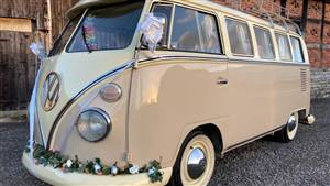 VW Campervan  Splitscreeen Campervan Wedding car. Click for more information.