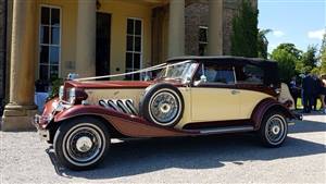 Beauford 1930's Gatsby Style 2.8cc Tourer Wedding car. Click for more information.